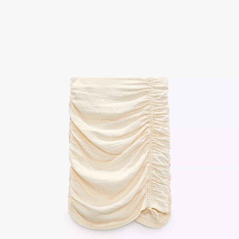 NWT Zara Cream Ivory Draped Mini Skirt Asymmetrical Ruched Size Medium